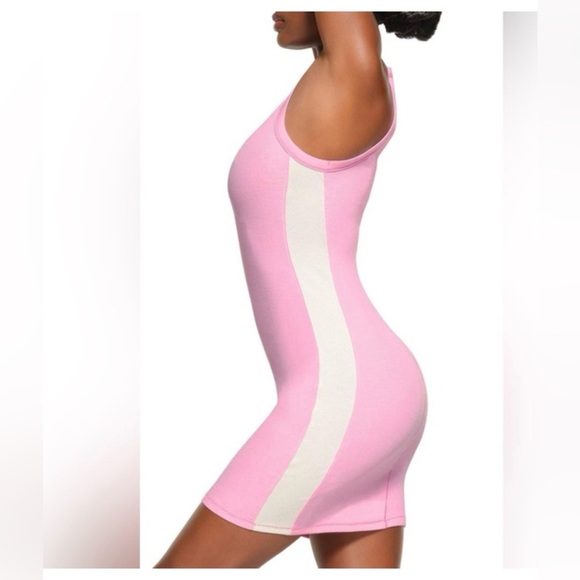 NWT SKIMS Ribbed Body-Con Dress – bubblegum/white , Size XS - Picture 2 of 6